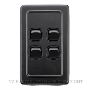 TRADCO 5345 BLK SWITCH ROCKER 4 GANG MATT BLACK