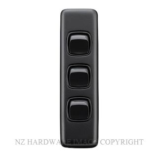 TRADCO 5346 BLK SWITCH ROCKER 3 GANG MATT BLACK