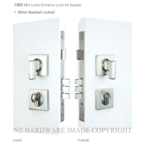 WINDSOR 1365 SS MINI TURN ENTRANCE LOCK KIT SQUARE 60MM SATIN STAINLESS