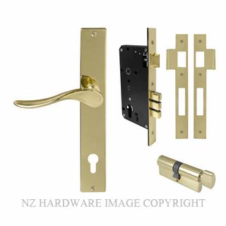 WINDSOR 8247 PB HAVEN SQUARE LONGPLATE LOCKSET E85 POLISHED BRASS-LACQUERED