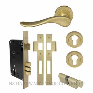 WINDSOR 8243 RLB HAVEN 52MM ENTRANCE LOCKSET ROUND ROSE RUMBLED BRASS