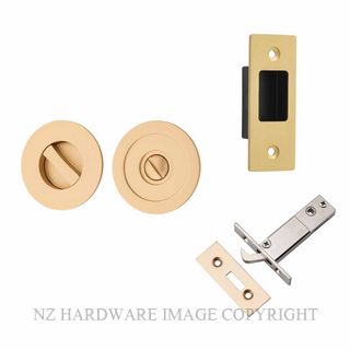 IVER 21436 ROUND SLIDING DOOR PRIVACY SET BRUSHED BRASS