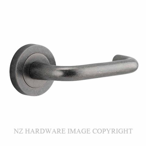 IVER 20357 OSLO LEVER ON ROUND ROSE HANDLES DISTRESSED NICKEL