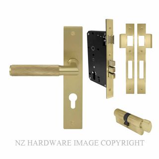 WINDSOR 8416 MSB NIDO LUMINA DIAMOND KNURL LONG PLATE ENTRANCE SET MATT SATIN BRASS