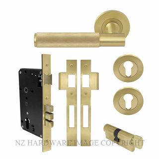 WINDSOR 8434 MSB NIDO VERGE DIAMOND KNURL ROUND ROSE ENTRANCE SET MATT SATIN BRASS