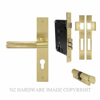 WINDSOR 8436 MSB NIDO VERGE DIAMOND KNURL LONG PLATE ENTRANCE SET MATT SATIN BRASS