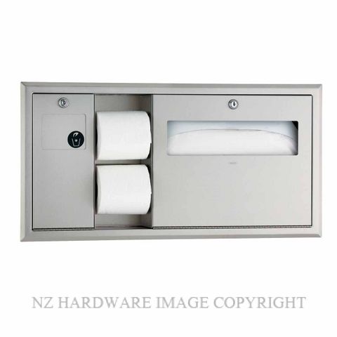 INDENT BOBRICK B3091 RECESSED TOILET TISSUE SEAT COVER DISPENSER AND WASTE DISPOSAL LEFT SATIN STAINLESS