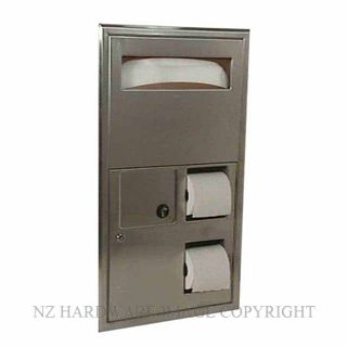 INDENT BOBRICK B3574 RECESSED SEAT COVER-SANITARY DISPOSAL-TOILET TISSUE DISPENSER SATIN STAINLESS