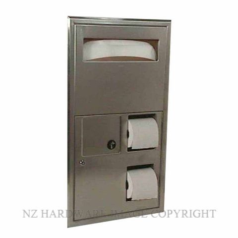 INDENT BOBRICK B3574 RECESSED SEAT COVER-SANITARY DISPOSAL-TOILET TISSUE DISPENSER SATIN STAINLESS