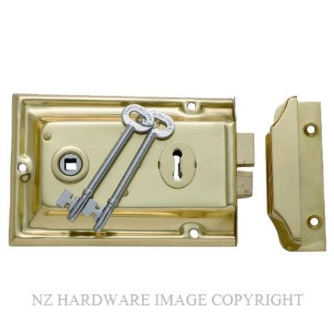 TRADCO 2002 PB RIM LOCK 155 X 105MM POLISHED BRASS