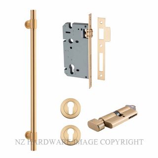 IVER 20707KENTR60KT HELSINKI 560MM PULL HANDLE KEY-TURN ENTRANCE LOCK KITSET BRUSHED BRASS