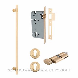 IVER 20718KENTR60KT HELSINKI 710MM PULL HANDLE KEY-TURN ENTRANCE LOCK KITSET BRUSHED BRASS