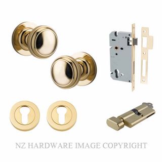 IVER 0210KENTR60KT PADDINGTON KEY-TURN ENTRANCE LOCK KITSET ROUND ROSE POLISHED BRASS