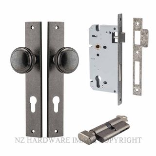 IVER 13820KENTR60KT PADDINGTON KEY-TURN ENTRANCE LOCK KITSET RECTANGULAR PLATE DISTRESSED NICKEL