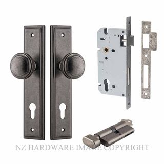 IVER 13838KENTR60KT PADDINGTON KEY-TURN ENTRANCE LOCK KITSET STEPPED PLATE DISTRESSED NICKEL