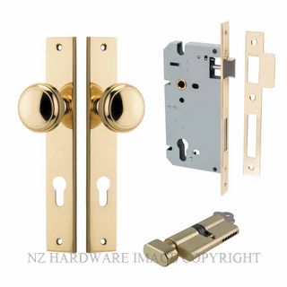 IVER 10320KENTR60KT PADDINGTON KEY-TURN ENTRANCE LOCK KITSET RECTANGULAR PLATE POLISHED BRASS