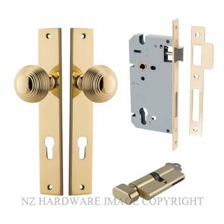 IVER 10324KENTR60KT GUILDFORD KEY-TURN ENTRANCE LOCK KITSET RECTANGULAR PLATE POLISHED BRASS