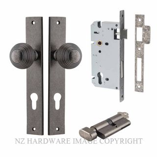 IVER 13824KENTR60KT GUILDFORD KEY-TURN ENTRANCE LOCK KITSET RECTANGULAR PLATE DISTRESSED NICKEL