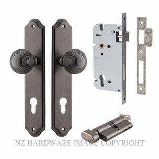 IVER 13830KENTR60KT GUILDFORD KEY-TURN ENTRANCE LOCK KITSET SHOULDERED PLATE DISTRESSED NICKEL