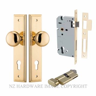IVER 10340KENTR60KT CAMBRIDGE KEY-TURN ENTRANCE LOCK KITSET STEPPED PLATE POLISHED BRASS