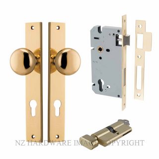 IVER 10322KENTR60KT CAMBRIDGE KEY-TURN ENTRANCE LOCK KITSET RECTANGULAR PLATE POLISHED BRASS