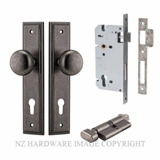IVER 13840KENTR60KT CAMBRIDGE KEY-TURN ENTRANCE LOCK KITSET STEPPED PLATE DISTRESSED NICKEL
