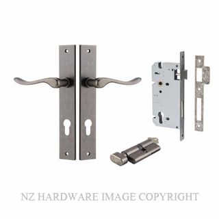 IVER 13920KENTR60KT STIRLING KEY-TURN ENTRANCE LOCK KITSET RECTANGULAR PLATE DISTRESSED NICKEL