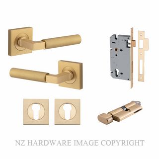 IVER 0464KENTR60KT BERLIN SQUARE ROSE KEY-TURN ENTRANCE LOCK KITSET BRUSHED BRASS