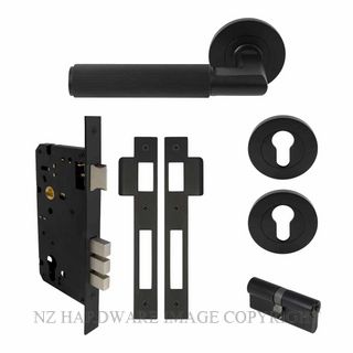 WINDSOR 8469 BLK NIDO LUMINA LINEAR KNURL ROUND ROSE ENTRANCE SET K/K MATT BLACK