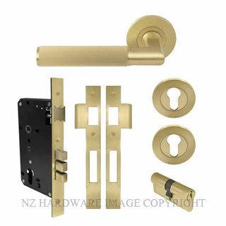 WINDSOR 8469 MSB NIDO LUMINA LINEAR KNURL ROUND ROSE ENTRANCE SET K/K MATT SATIN BRASS
