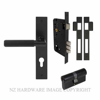 WINDSOR 8480 BLK NIDO LUMINA LINEAR KNURL LONG PLATE ENTRANCE SET K/K MATT BLACK
