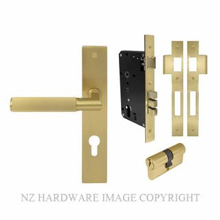 WINDSOR 8480 MSB NIDO LUMINA LINEAR KNURL LONG PLATE ENTRANCE SET K/K MATT SATIN BRASS