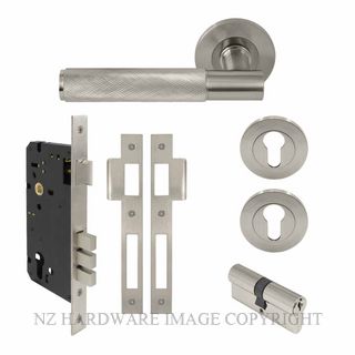 WINDSOR 8473 BN NIDO VERGE DIAMOND KNURL ROUND ROSE ENTRANCE SET K/K BRUSHED NICKEL