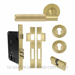WINDSOR 8473 MSB NIDO VERGE DIAMOND KNURL ROUND ROSE ENTRANCE SET K/K MATT SATIN BRASS