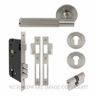 WINDSOR 8489 BN NIDO VERGE LINEAR KNURL ROUND ROSE ENTRANCE SET K/K BRUSHED NICKEL