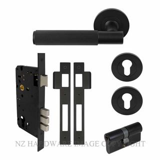 WINDSOR 8489 BLK NIDO VERGE LINEAR KNURL ROUND ROSE ENTRANCE SET K/K MATT BLACK