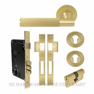 WINDSOR 8489 MSB NIDO VERGE LINEAR KNURL ROUND ROSE ENTRANCE SET K/K MATT SATIN BRASS