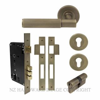 WINDSOR 8489 RB NIDO VERGE LINEAR KNURL ROUND ROSE ENTRANCE SET K/K ROMAN BRASS
