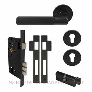WINDSOR 8494 BLK NIDO LUMINA LINEAR KNURL ROUND ROSE ENTRANCE SET MATT BLACK