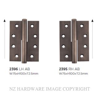 SDG 2396 AB HINGE LEFT HAND LIFT OFF 100X75MM ANTIQUE BRASS
