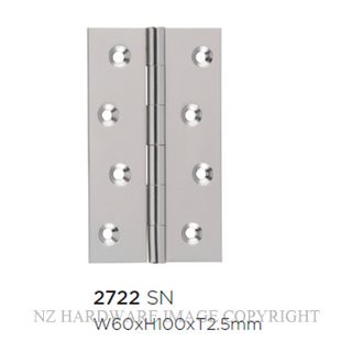 SDG 2722 SN HINGE FIXED PIN 100X60MM SATIN NICKEL
