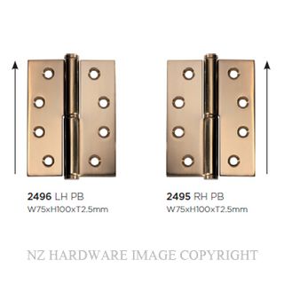 SDG 2496 PB HINGE LEFT HAND LIFT OFF 100X75MM POLISHED BRASS
