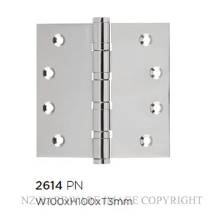 SDG 2614 PN HINGE - BALL BEARING 100X100 POLISHED NICKEL