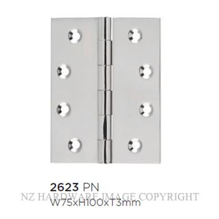 SDG 2623 PN HINGE FIXED PIN 100X75MM POLISHED NICKEL