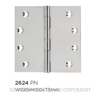 SDG 2624 PN HINGE FIXED PIN 100X100MM POLISHED NICKEL