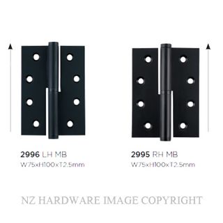 SDG 2996 MB HINGE LEFT HAND LIFT OFF 100X75MM MATT BLACK