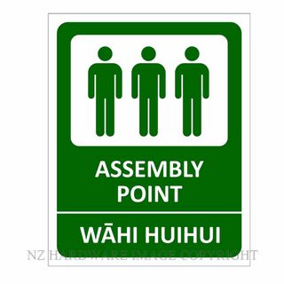 NZH  CYO-MSC49B PVC SIGN ASSEMBLY POINT-WAHI HUIHUI BILINGUAL TE ROE MAORI SIGN PVC