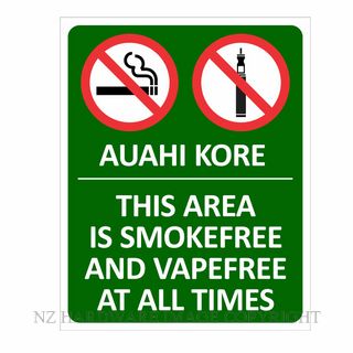 NZH  CYO-SF18D PVC SIGN THIS AREA IS SMOKEFREE- AUAHI KORE BILINGUAL TE ROE MAORI SIGN PVC