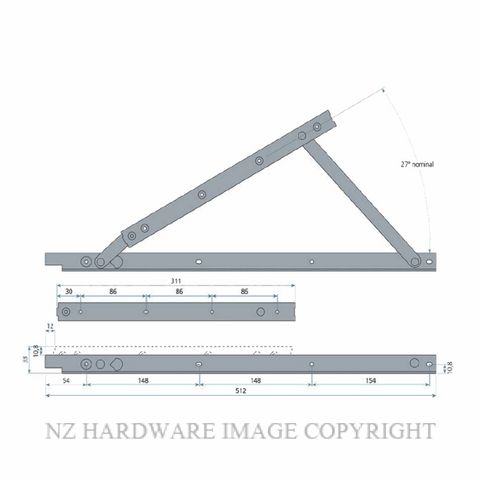 SCHLEGEL BP510B BRISTOL ALUMINIUM 510 TOP HUNG BLACK STAY