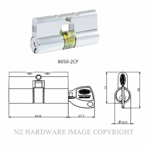 LOCKWOOD L8650-2CP DOUBLE KEY CYLINDER CHOME PLATE